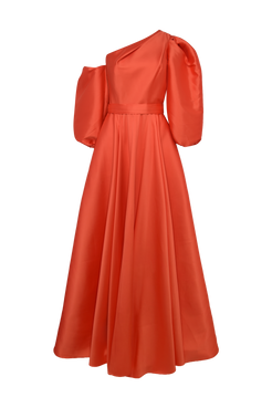 VESTIDO LONGO MIKADO LILIAN LARANJA