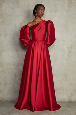 VESTIDO LONGO MIKADO LILIAN VERMELHO