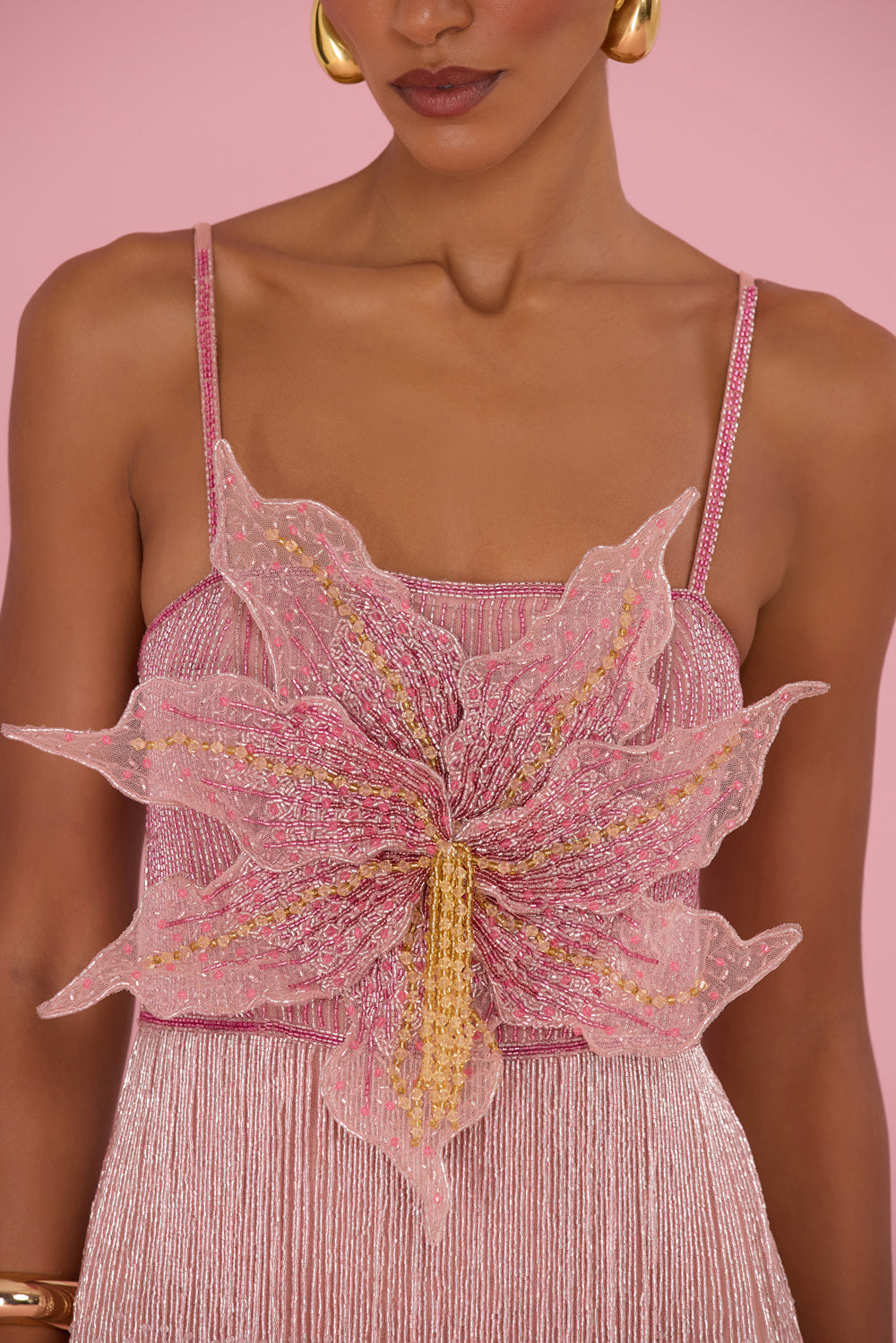 VESTIDO LONGO LINEA EMBROIDERY ROSA