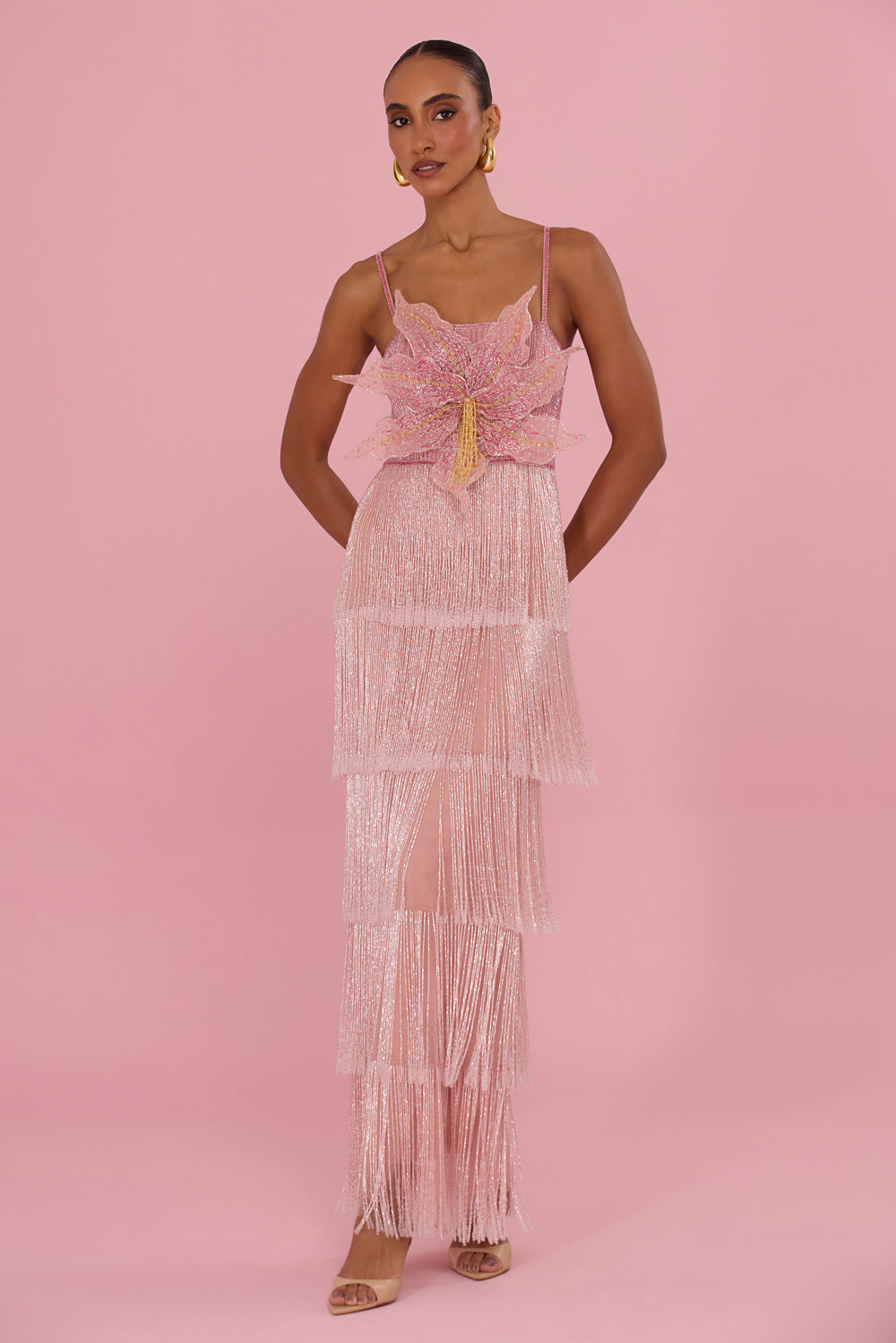 VESTIDO LONGO LINEA EMBROIDERY ROSA
