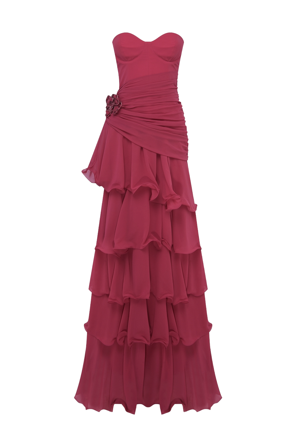 VESTIDO LONGO FLORAL CHIFFON VERMELHO
