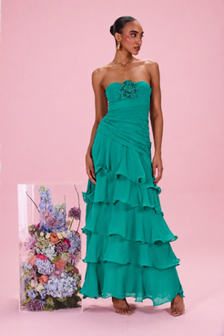 VESTIDO LONGO FLORAL CHIFFON VERDE