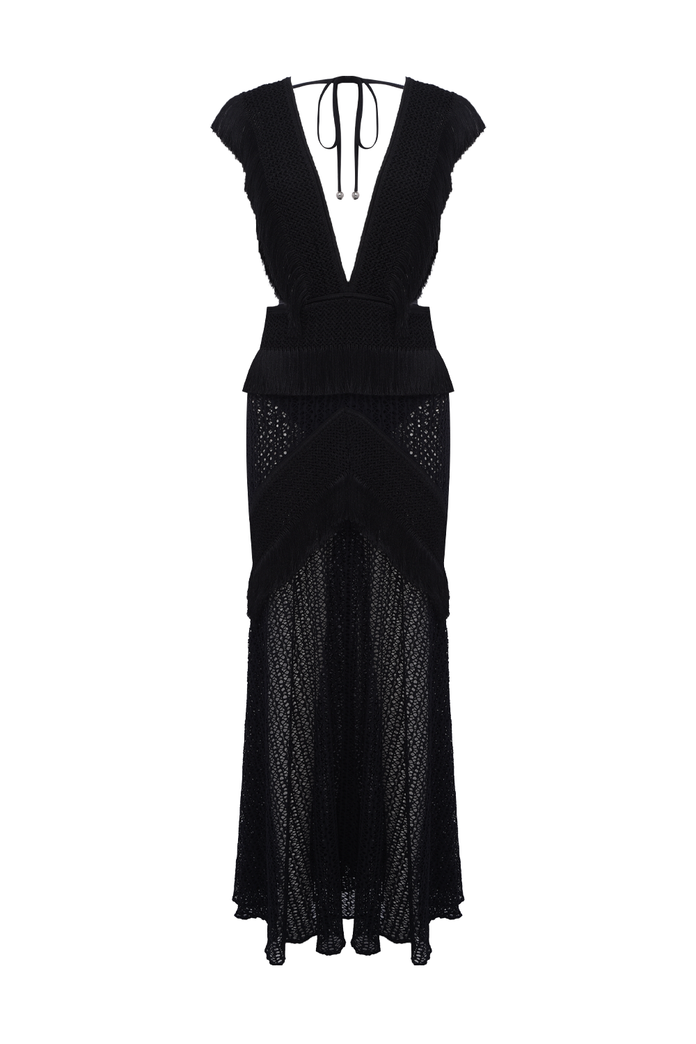 VESTIDO LONGO AYLA FRINGE PRETO