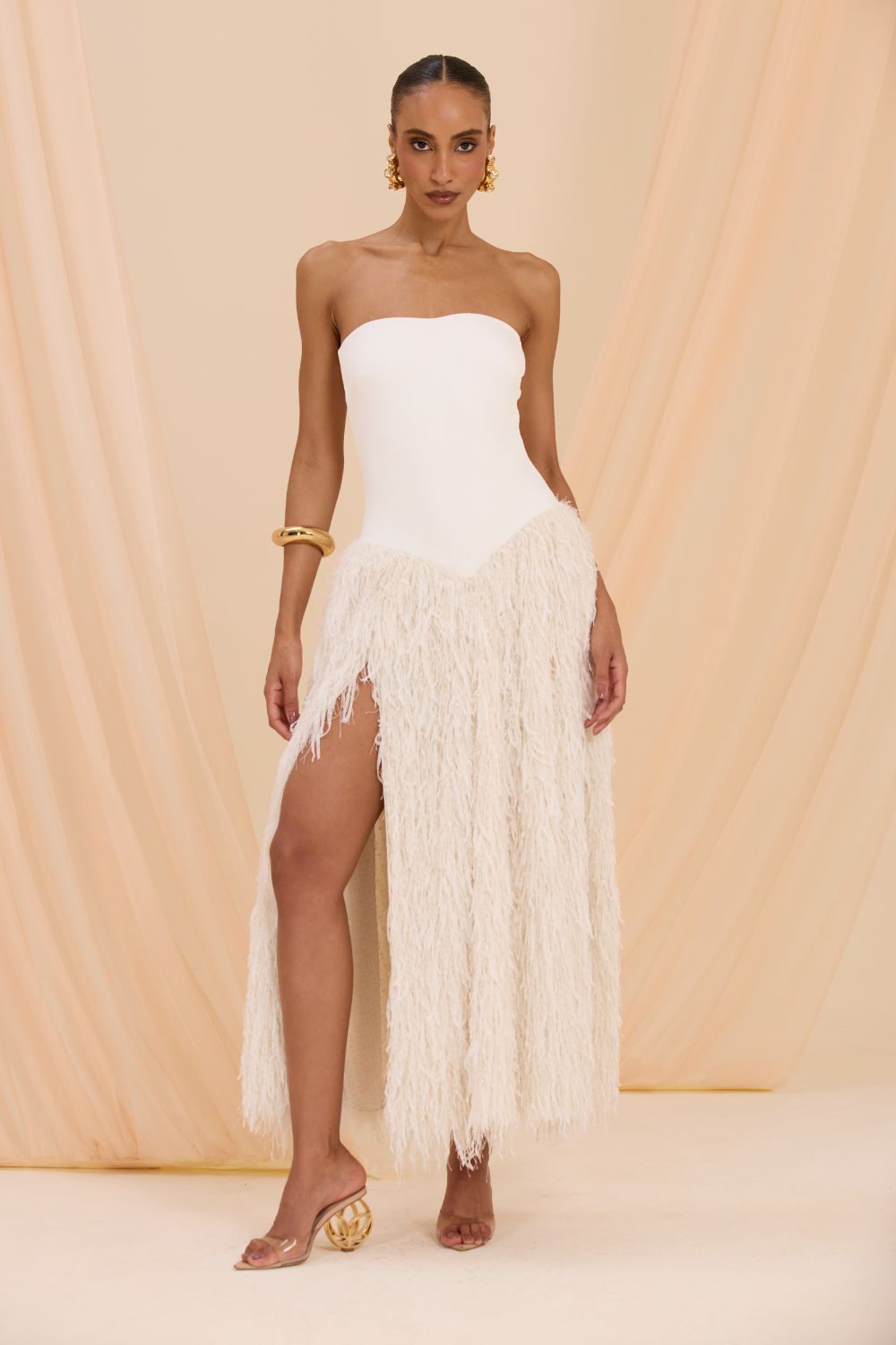 VESTIDO LONGO LUCIA FRINGE OFF WHITE