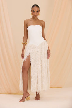 VESTIDO LONGO LUCIA FRINGE OFF WHITE