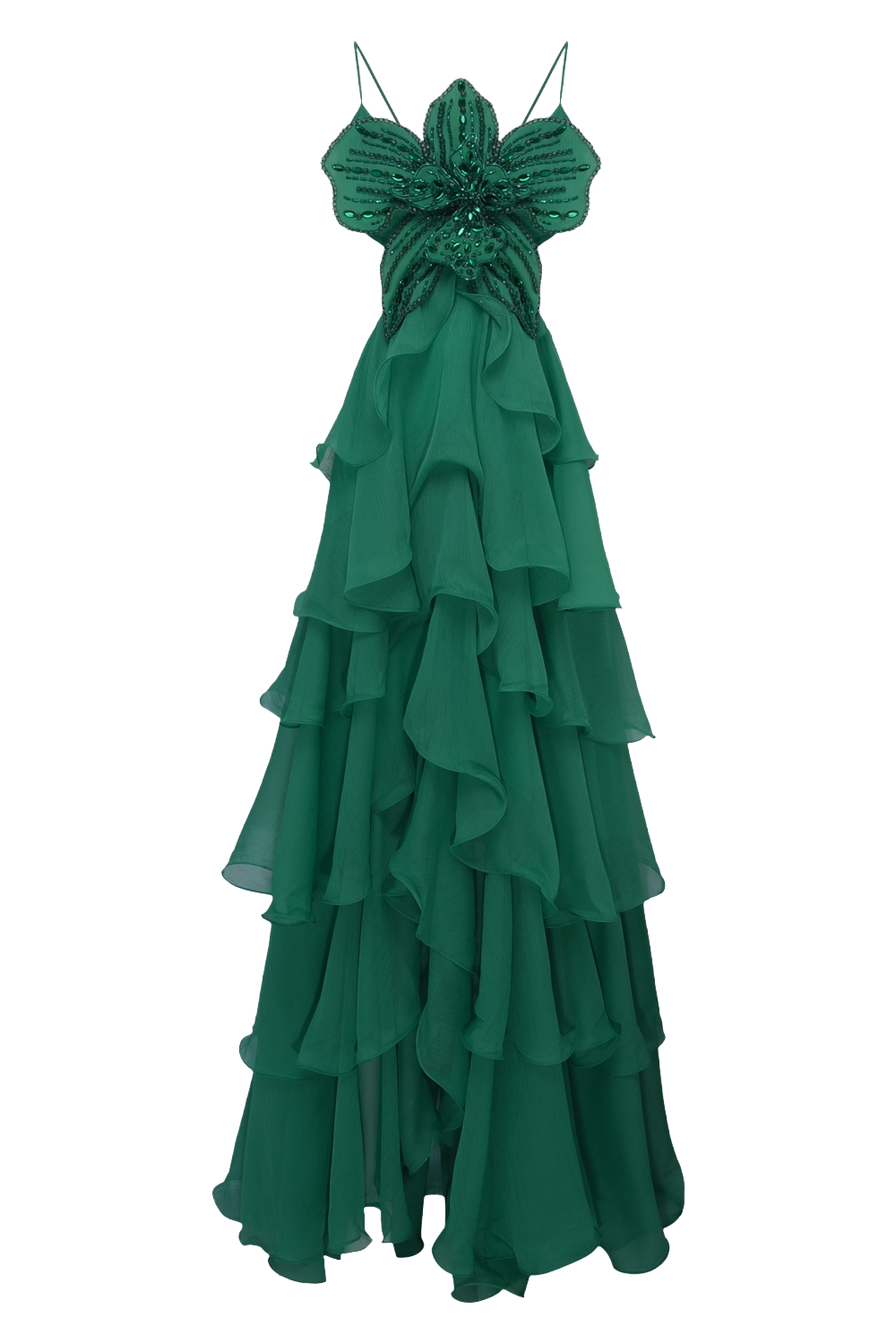 VESTIDO LONGO FLORAL CHIFFON VERDE