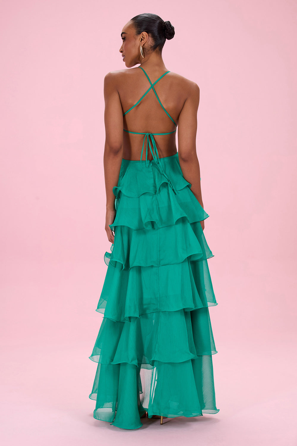 VESTIDO LONGO FLORAL CHIFFON VERDE