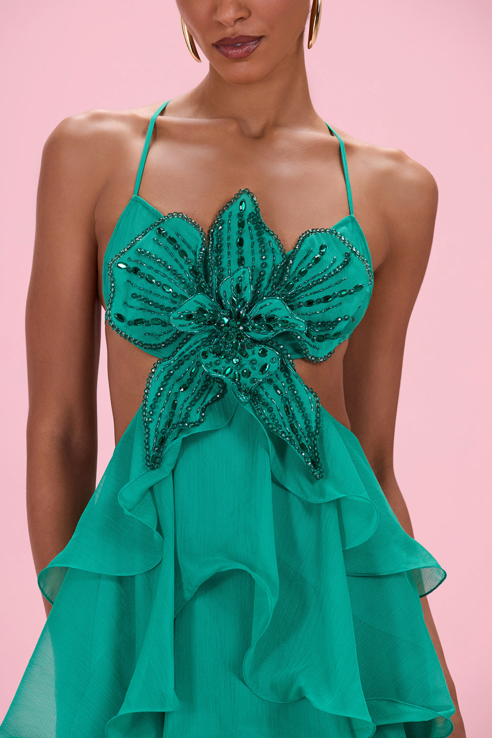 VESTIDO LONGO FLORAL CHIFFON VERDE