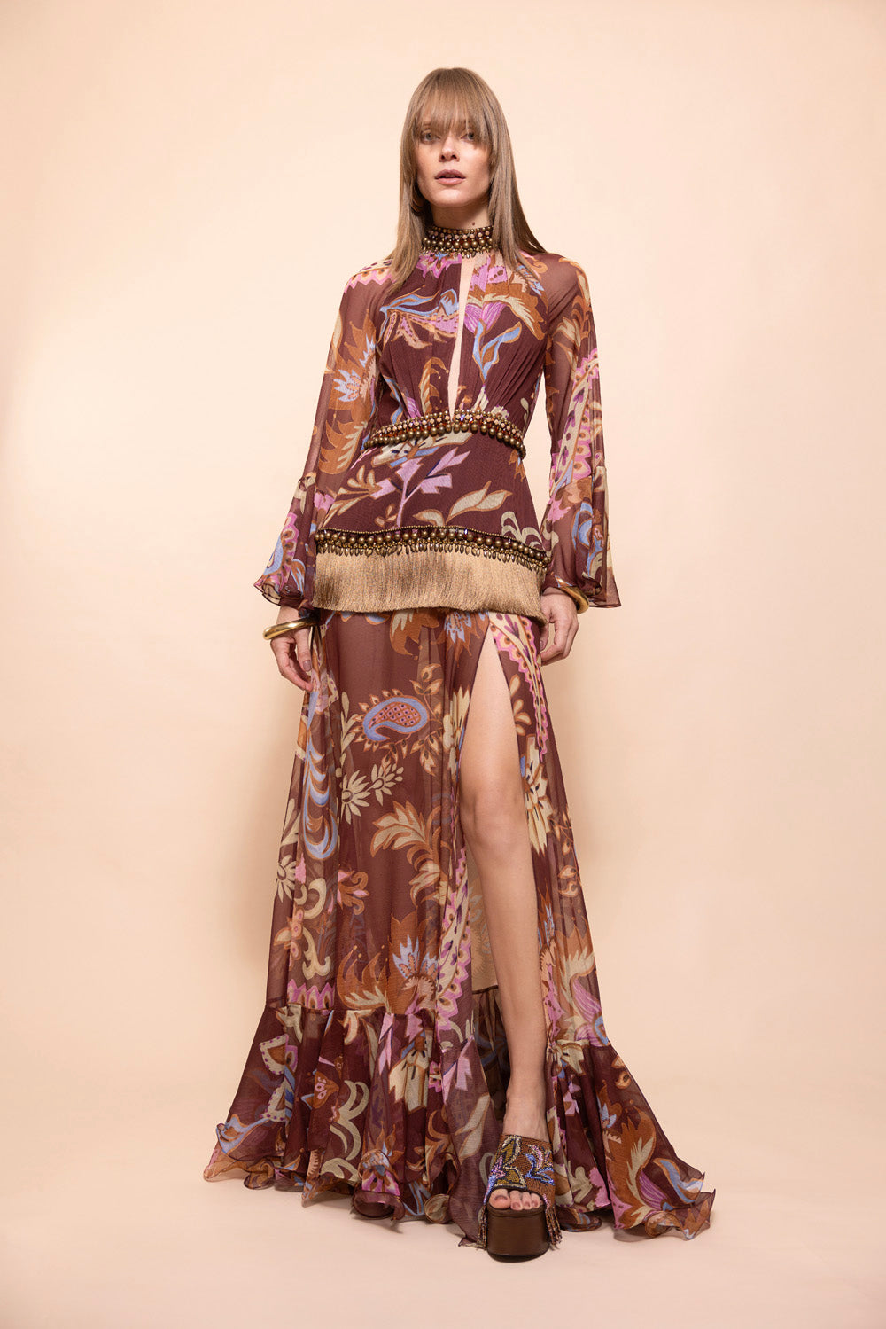 VESTIDO LONGO BOHO
 MARROM