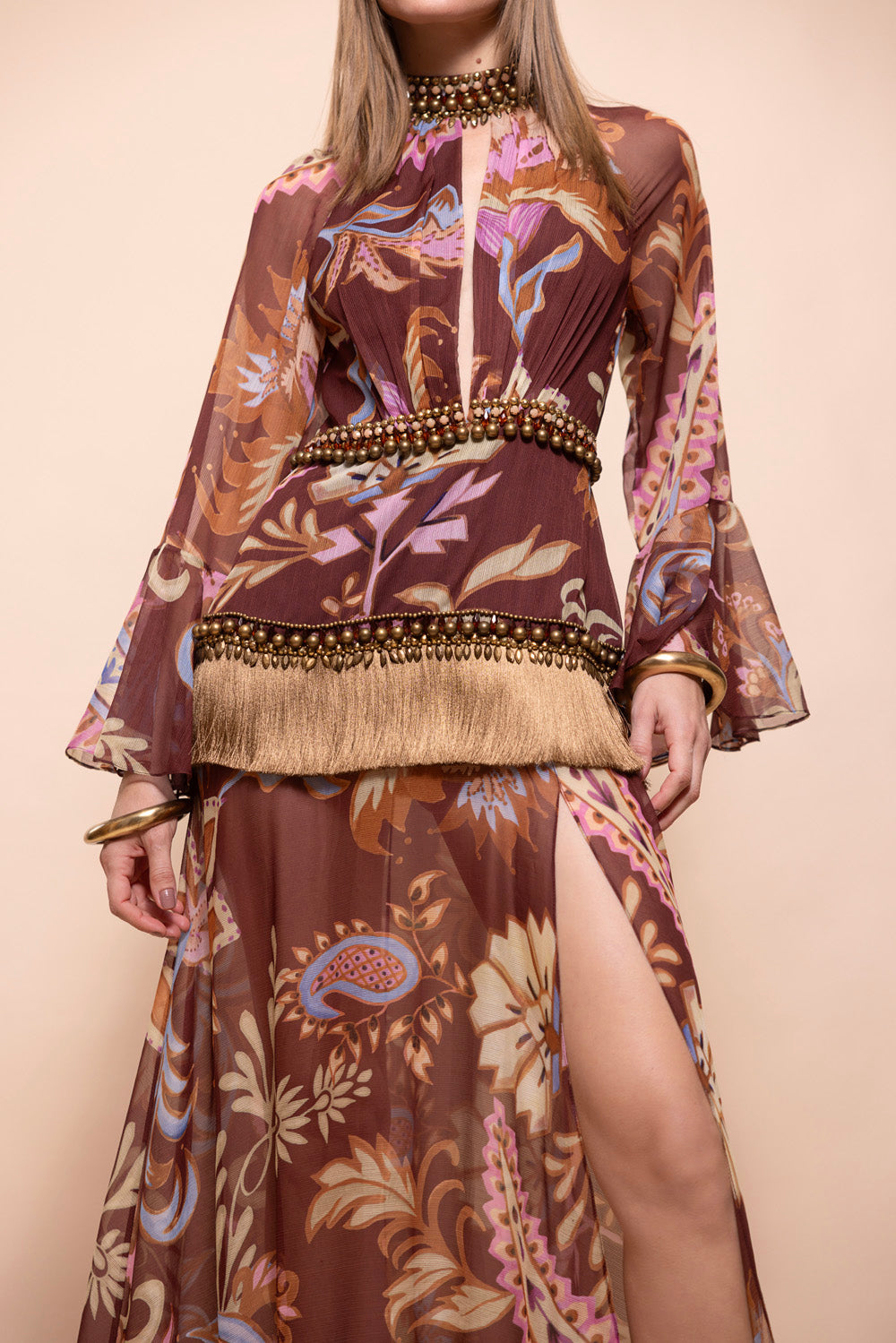 VESTIDO LONGO BOHO
 MARROM