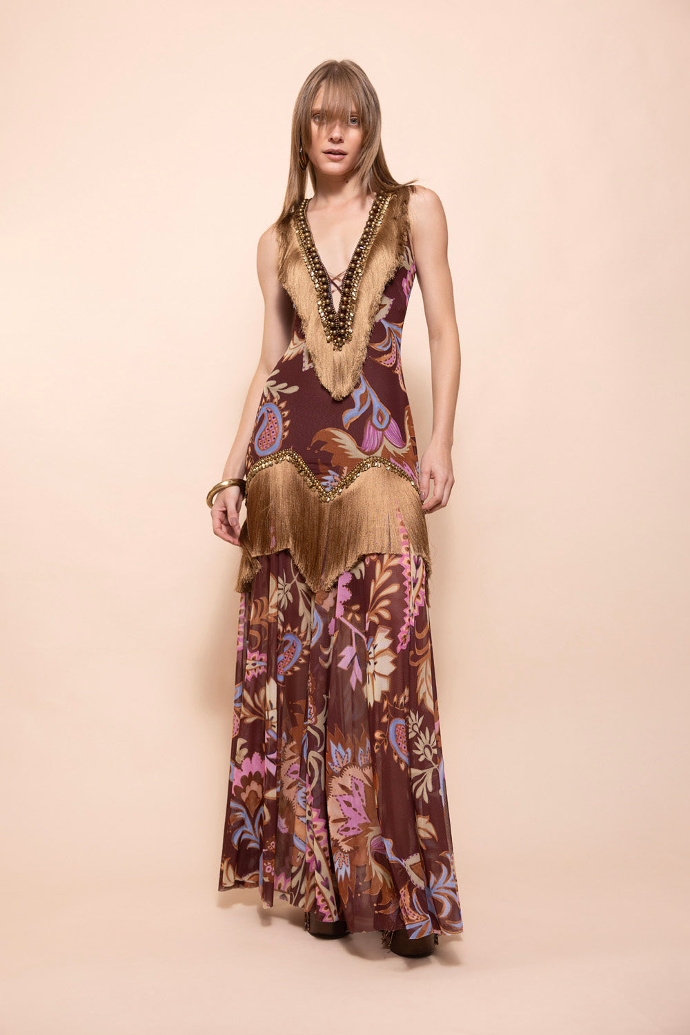 VESTIDO LONGO BOHO
 MARROM