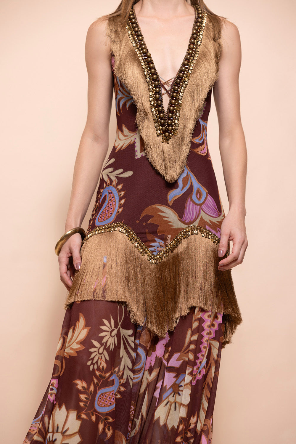 VESTIDO LONGO BOHO
 MARROM