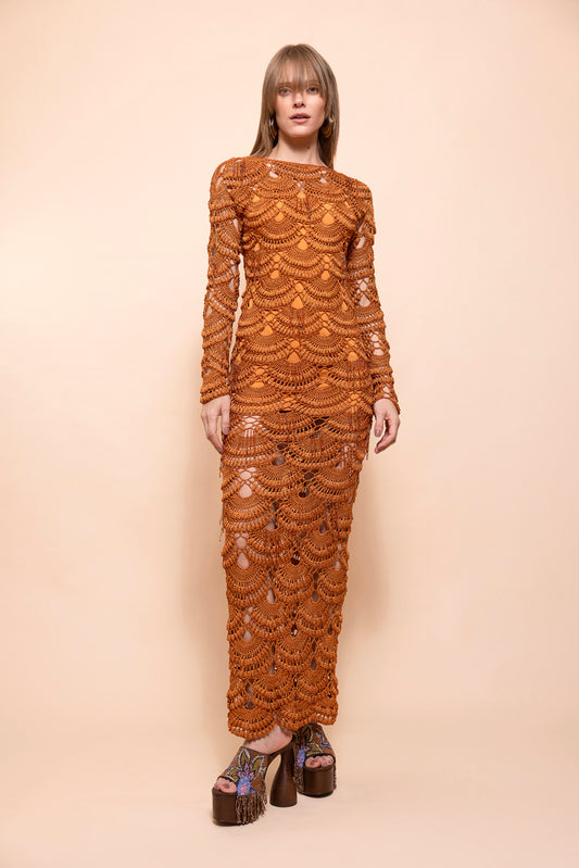 VESTIDO LONGO ANTONIA CROCHET
 LARANJA