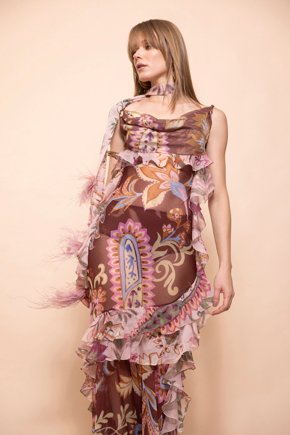 VESTIDO LONGO BOHO
 MARROM
