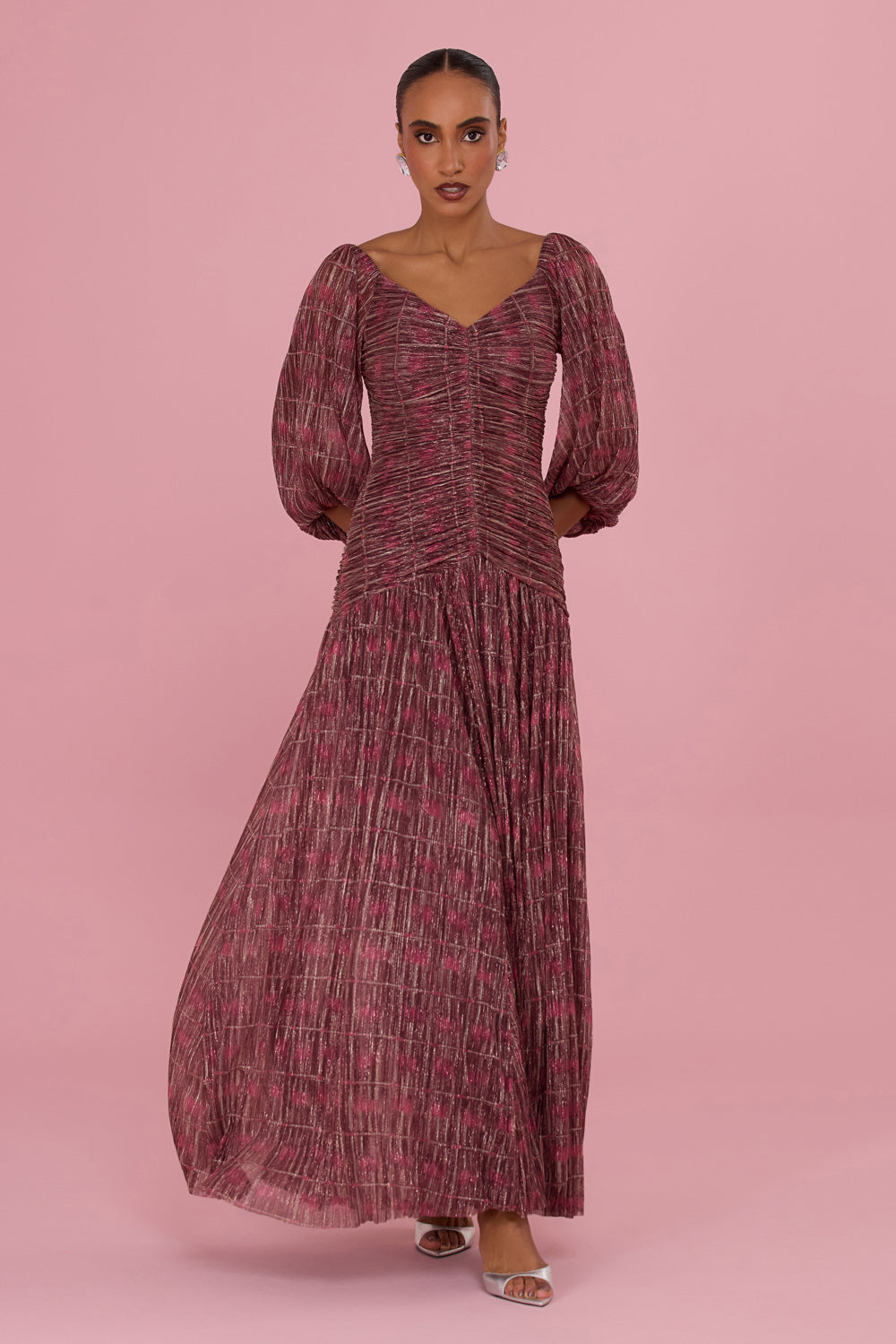 VESTIDO LONGO ROSE MIRAGE LUREX  MARROM