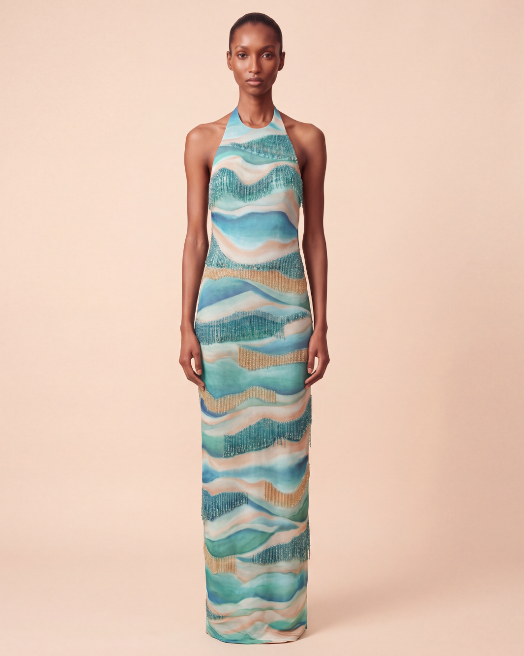 VESTIDO LONGO WAVES HALTER VERDE