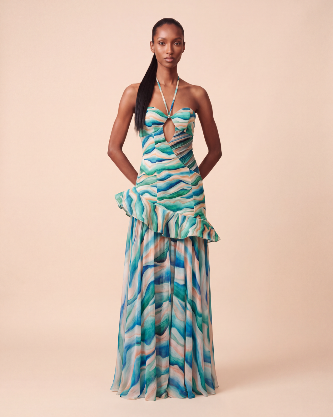 VESTIDO LONGO WAVES HALTER VERDE
