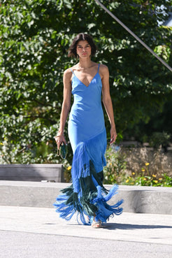 VESTIDO LONGO ATLÂNTICA FRINGE AZUL