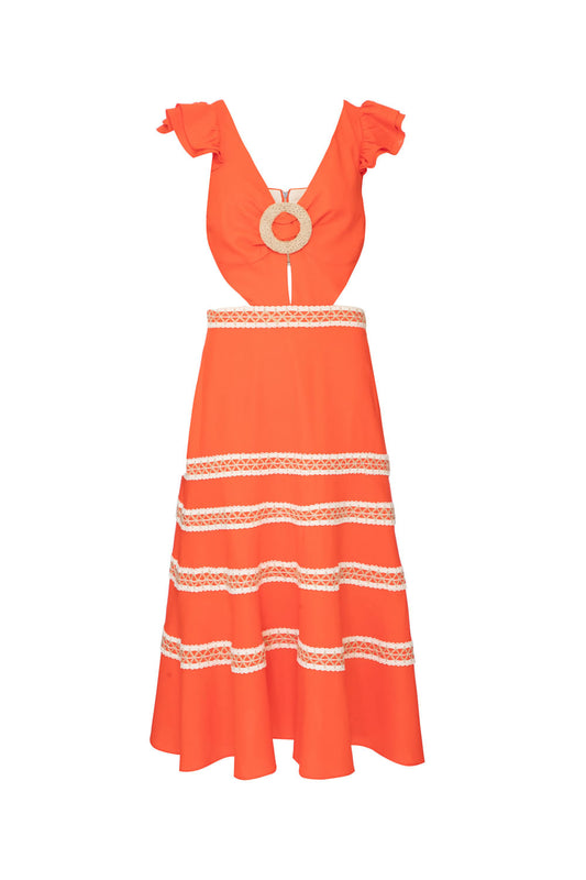 VESTIDO MÍDI ARGOLA PALHA DESERT LARANJA