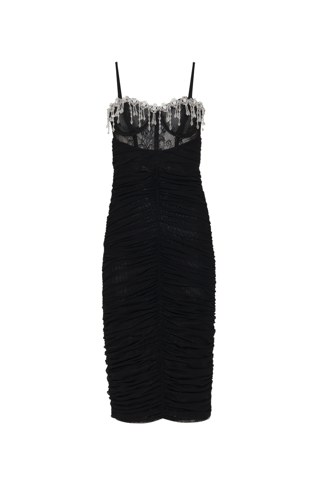 VESTIDO MÍDI PREGAS TULE PRETO