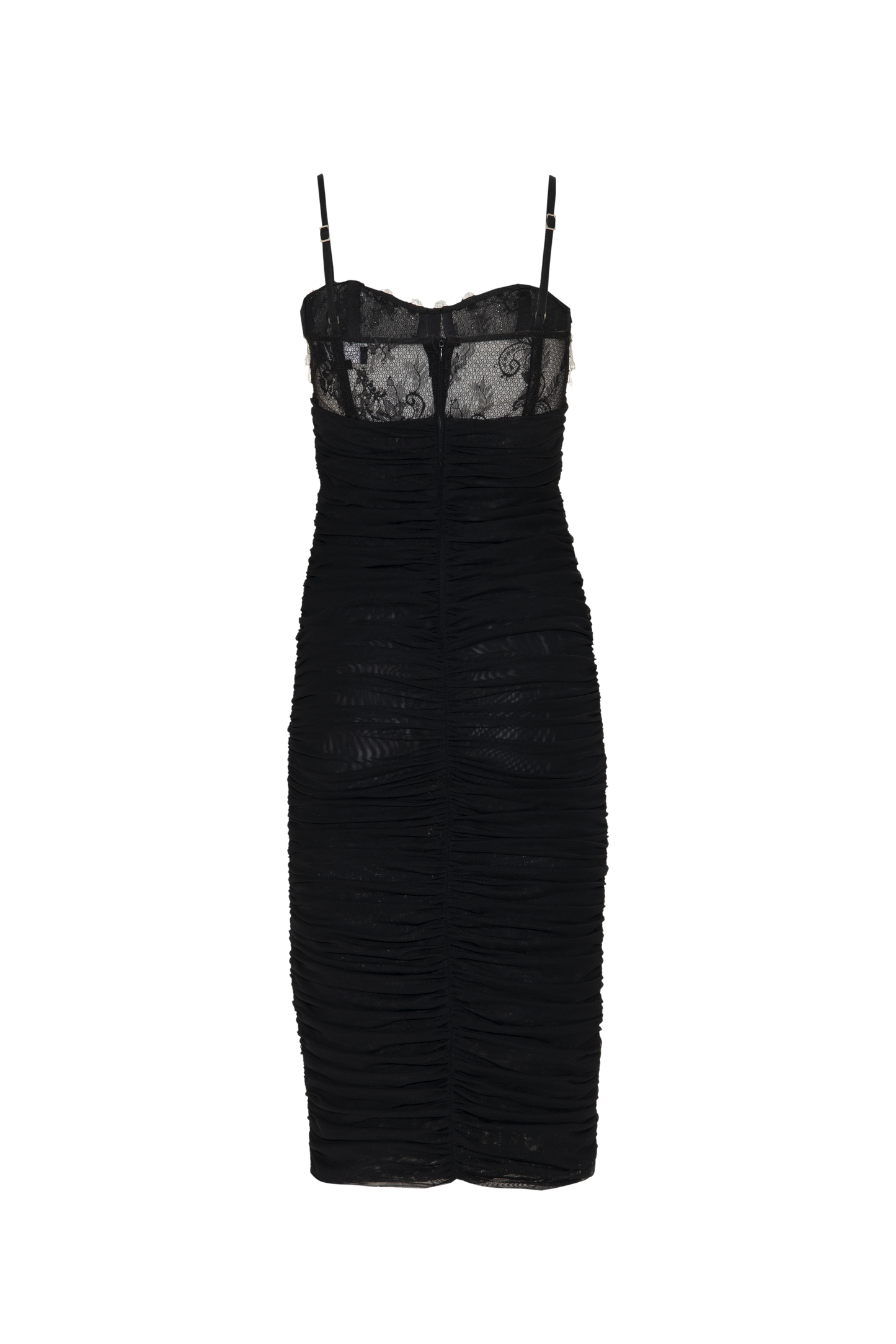 VESTIDO MÍDI PREGAS TULE PRETO