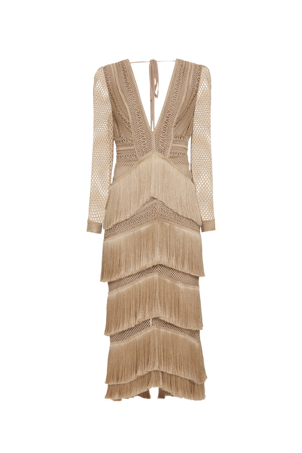 VESTIDO MÍDI COLOR FRINGE BEGE