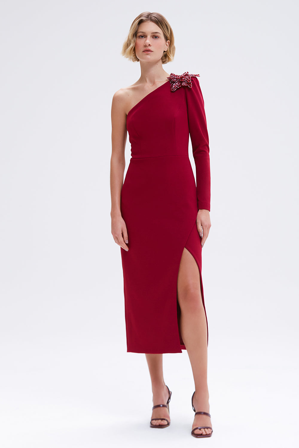 VESTIDO MIDI CREPE MYSTIQUE  VERMELHO ESCURO