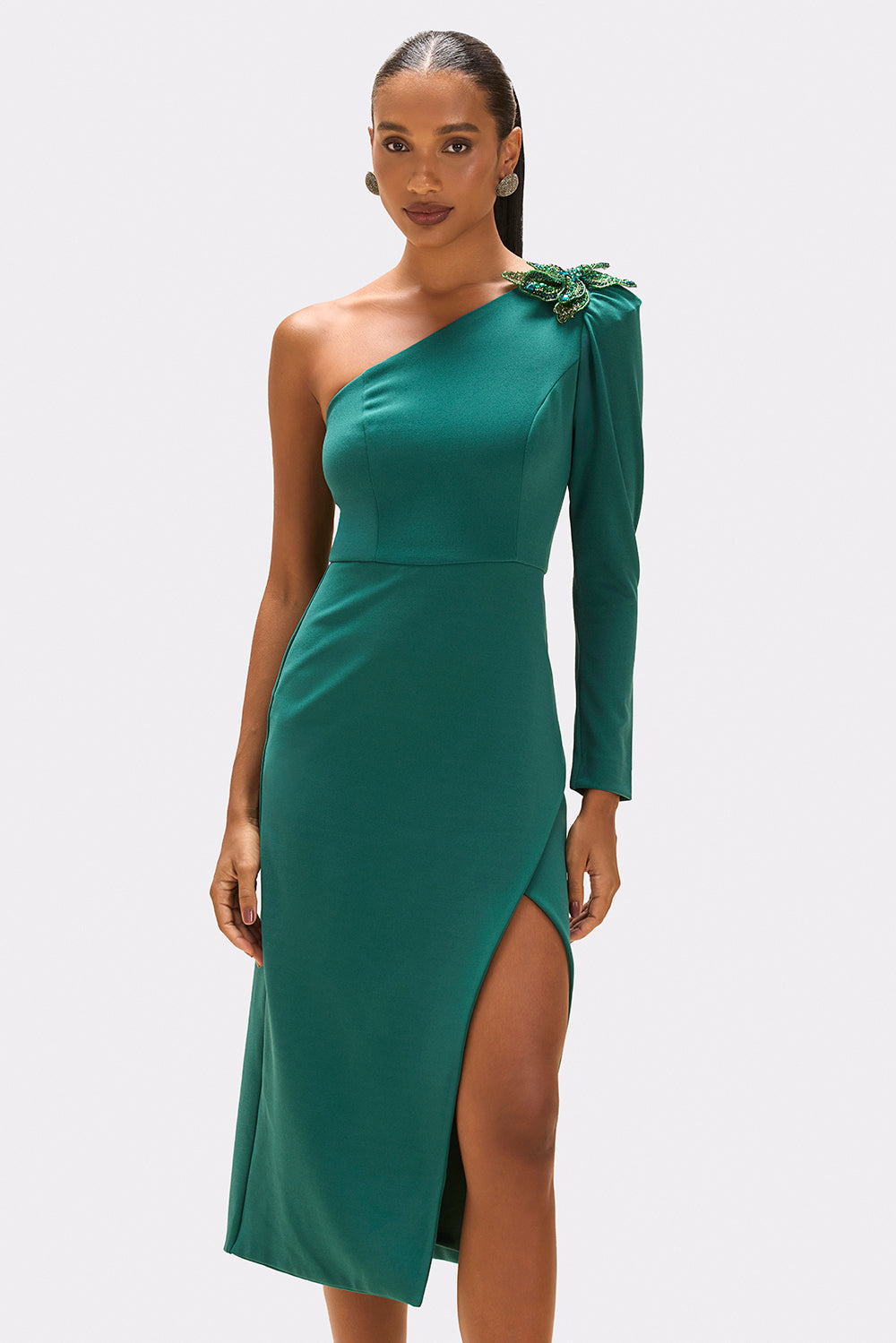 VESTIDO MIDI CREPE MYSTIQUE  VERDE ESCURO