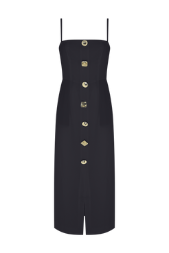 VESTIDO MIDI CREPE GOLDENTIME PRETO