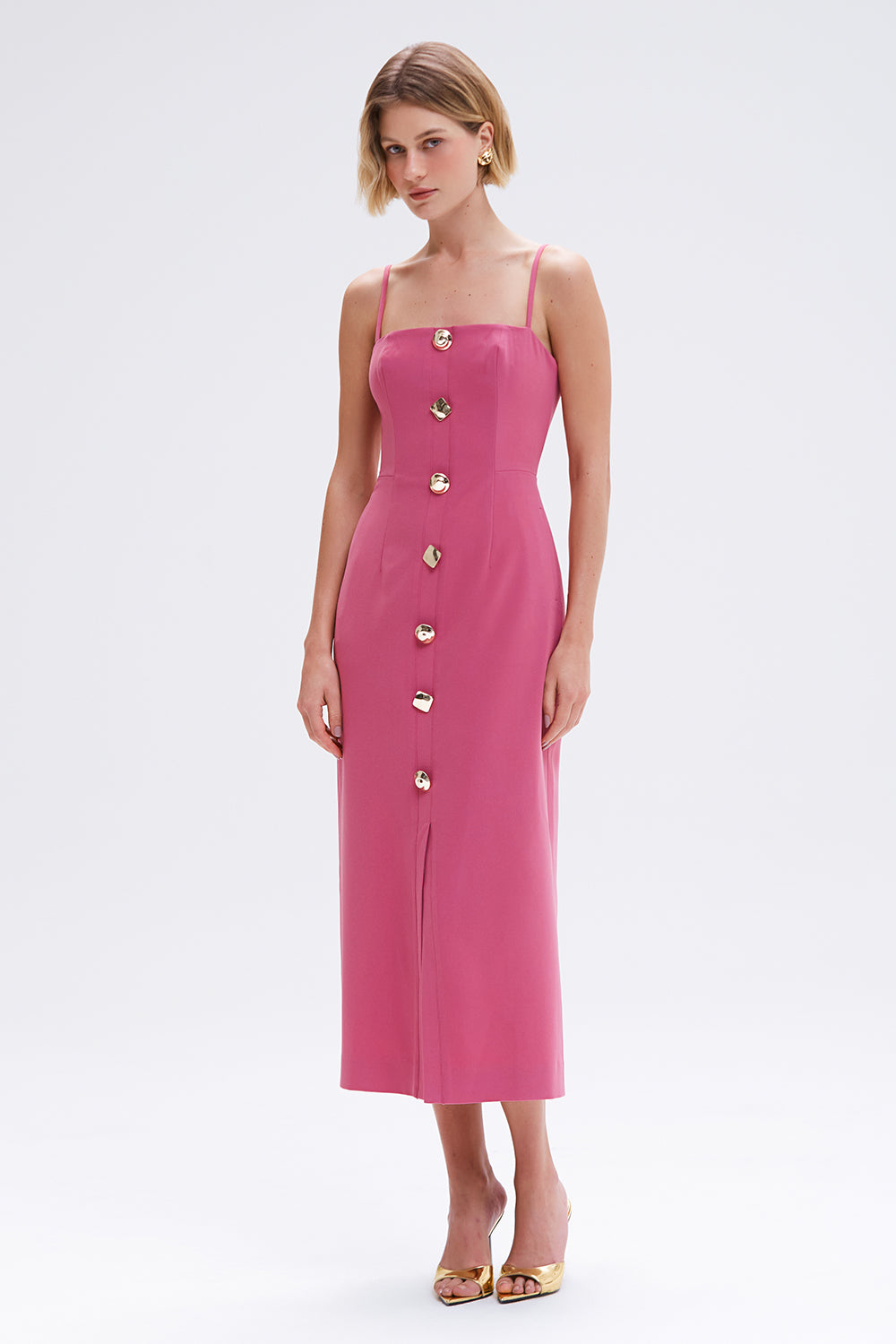 VESTIDO MIDI CREPE GOLDENTIME ROSA ESCURO