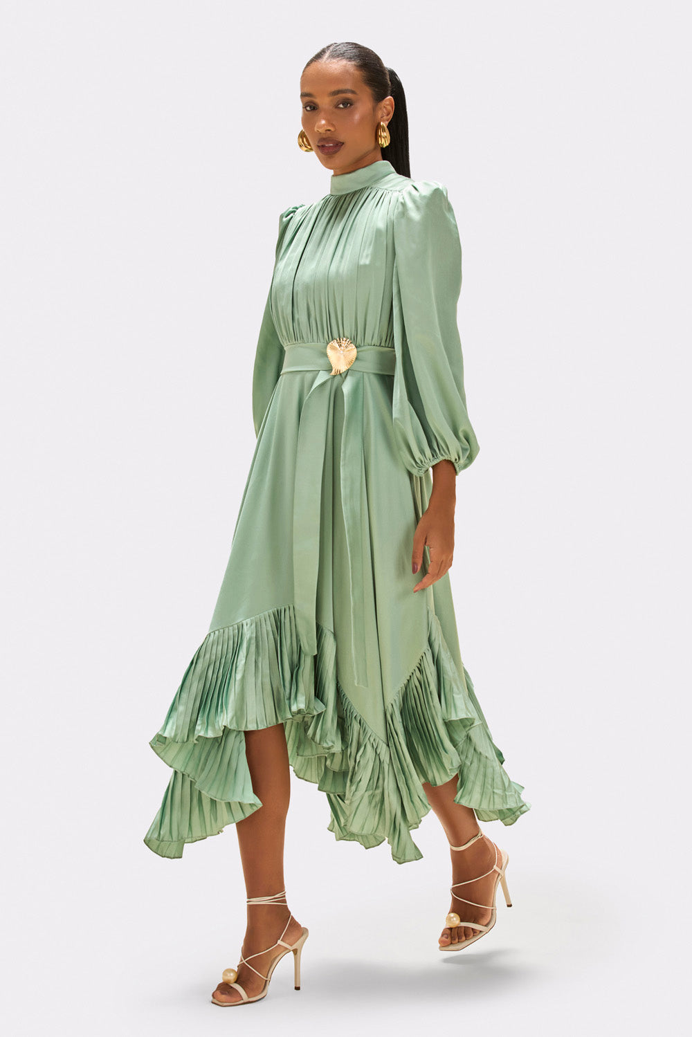VESTIDO MIDI CETIM DREAM VERDE CLARO