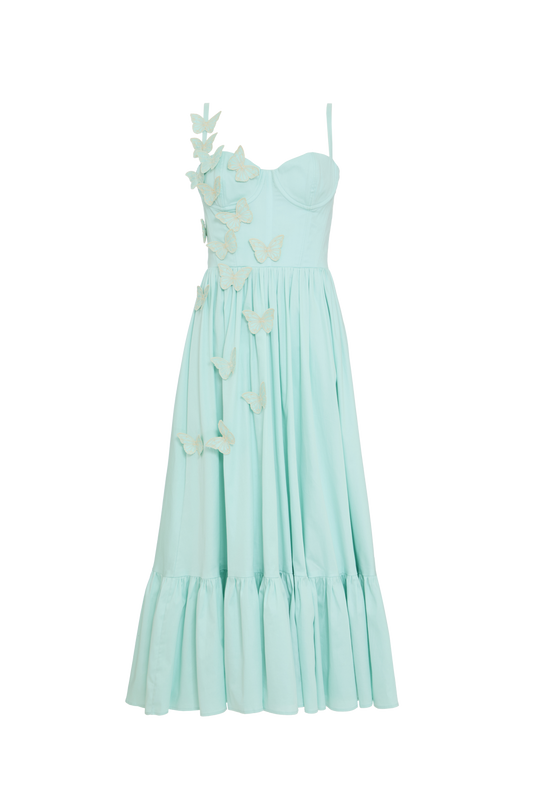 VESTIDO MIDI FLUTTER TRICOLINE  VERDE CLARO