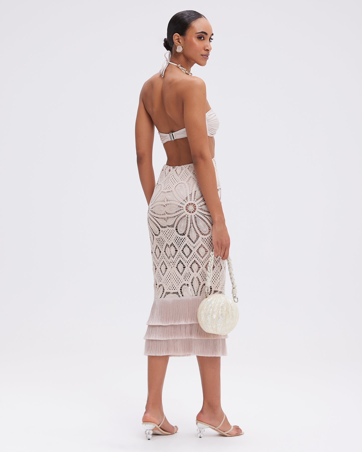 VESTIDO MIDI CROCHET FLOWER BEGE