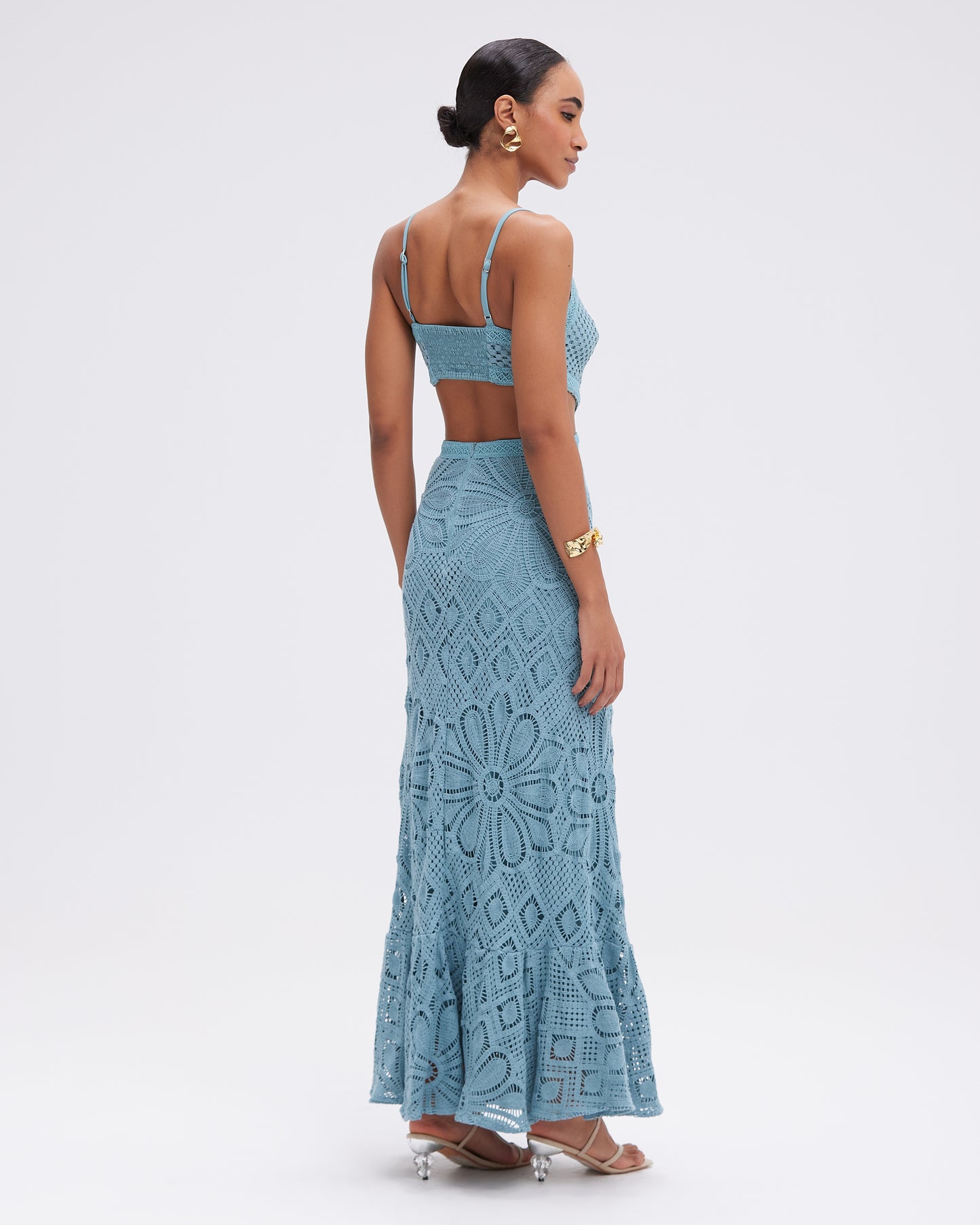 VESTIDO MIDI CROCHET FLOWER  AZUL