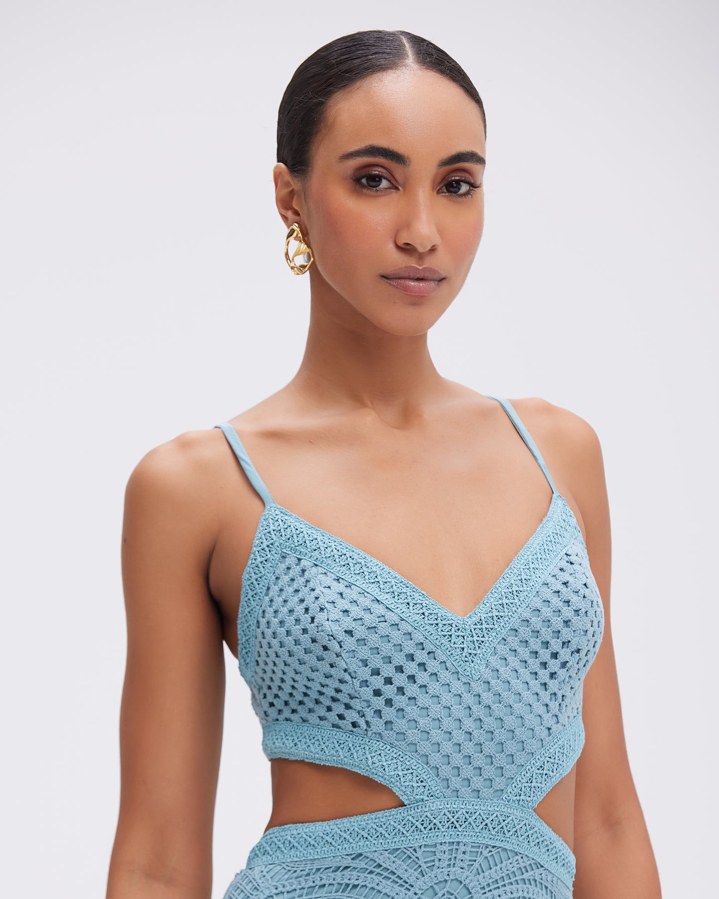 VESTIDO MIDI CROCHET FLOWER  AZUL