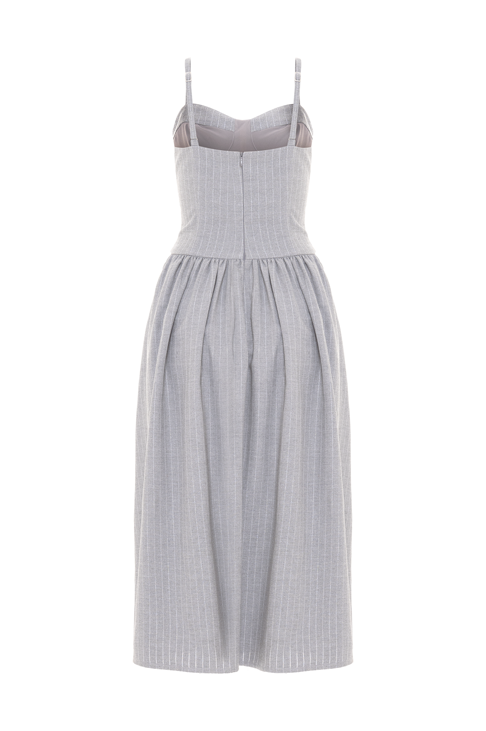 VESTIDO MIDI METALLIC PINSTRIPE CINZA