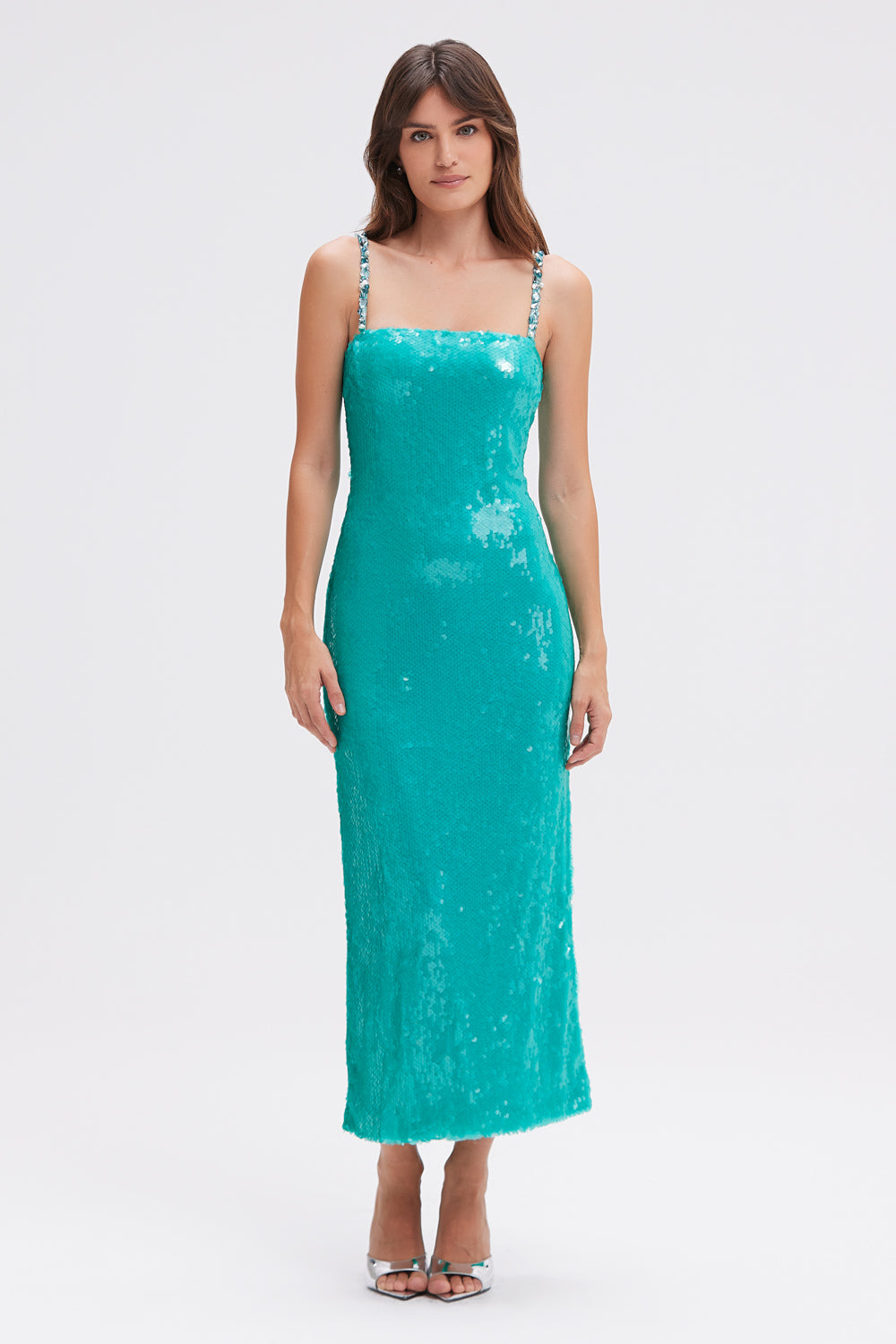 VESTIDO MIDI PAETÊ ISLA VERDE CLARO