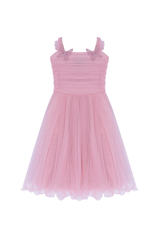 VESTIDO MIDI TULE BLOOMS ROSA CLARO