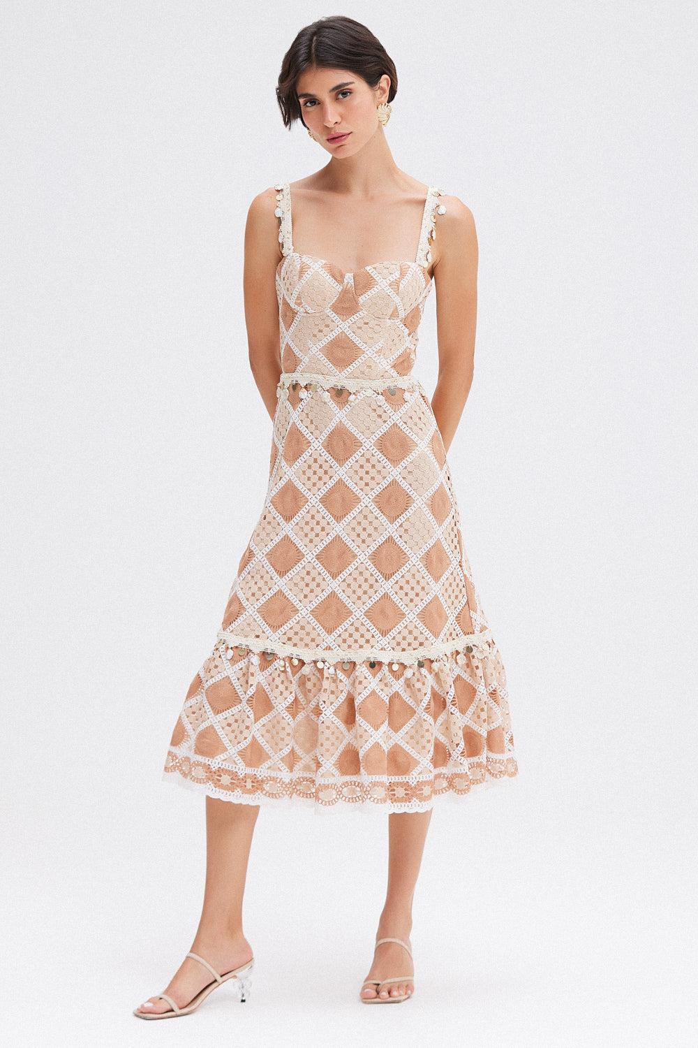 VESTIDO MIDI BOSSA CROCHET BEGE