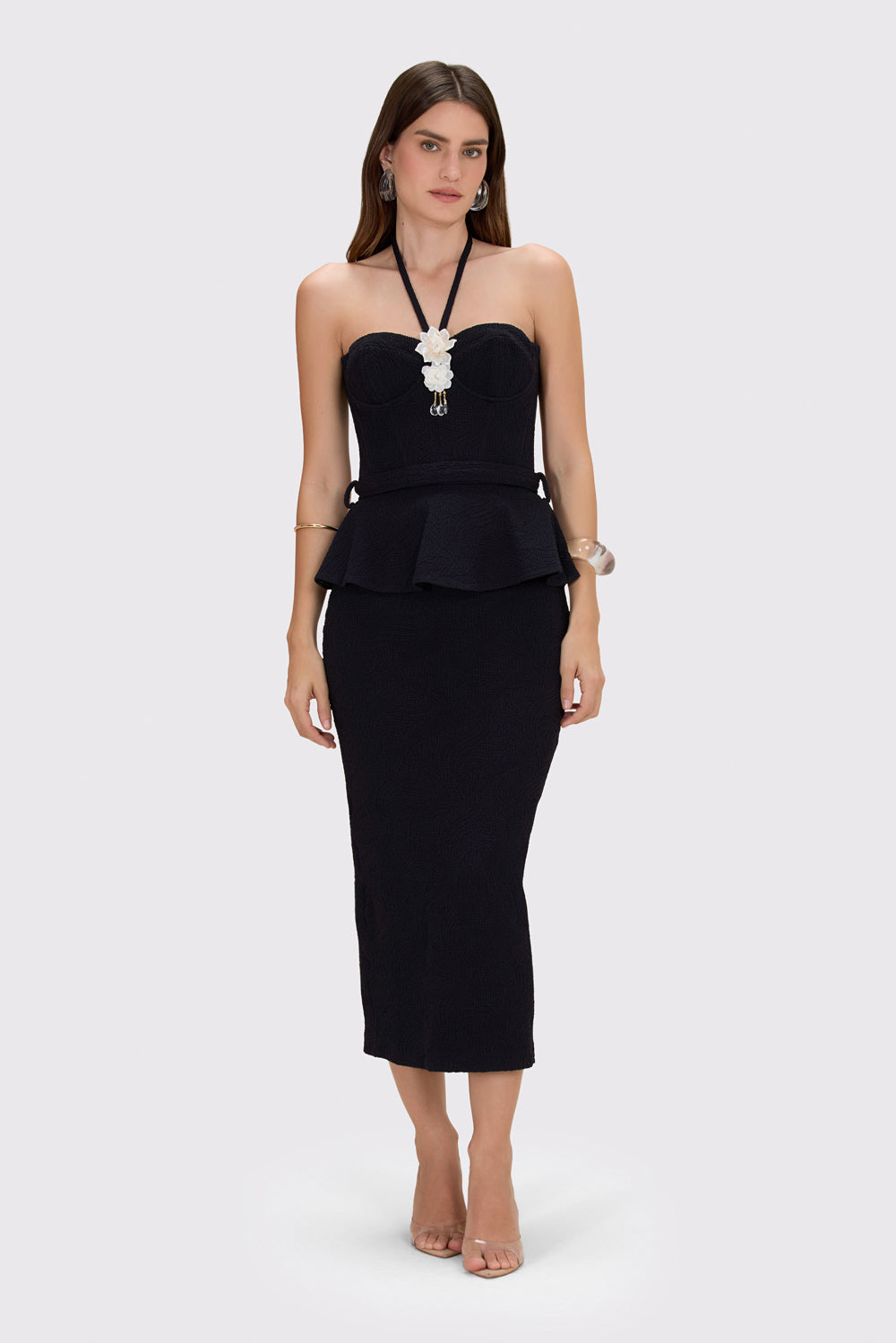 VESTIDO MIDI BREEZE JACQUARD PRETO