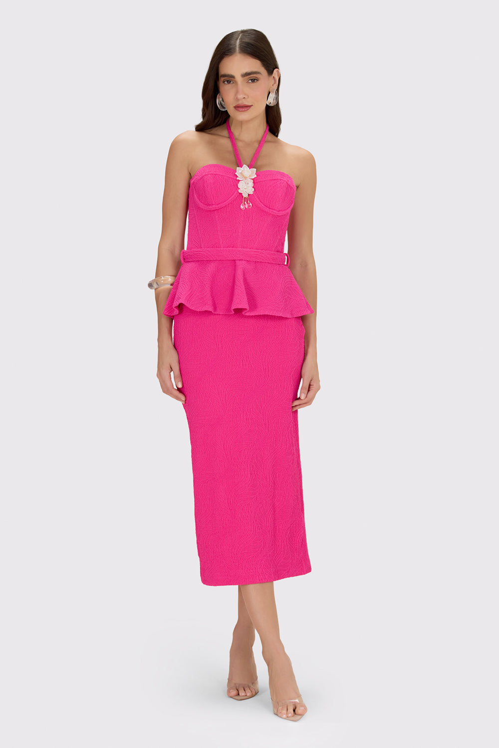 VESTIDO MIDI BREEZE JACQUARD ROSA