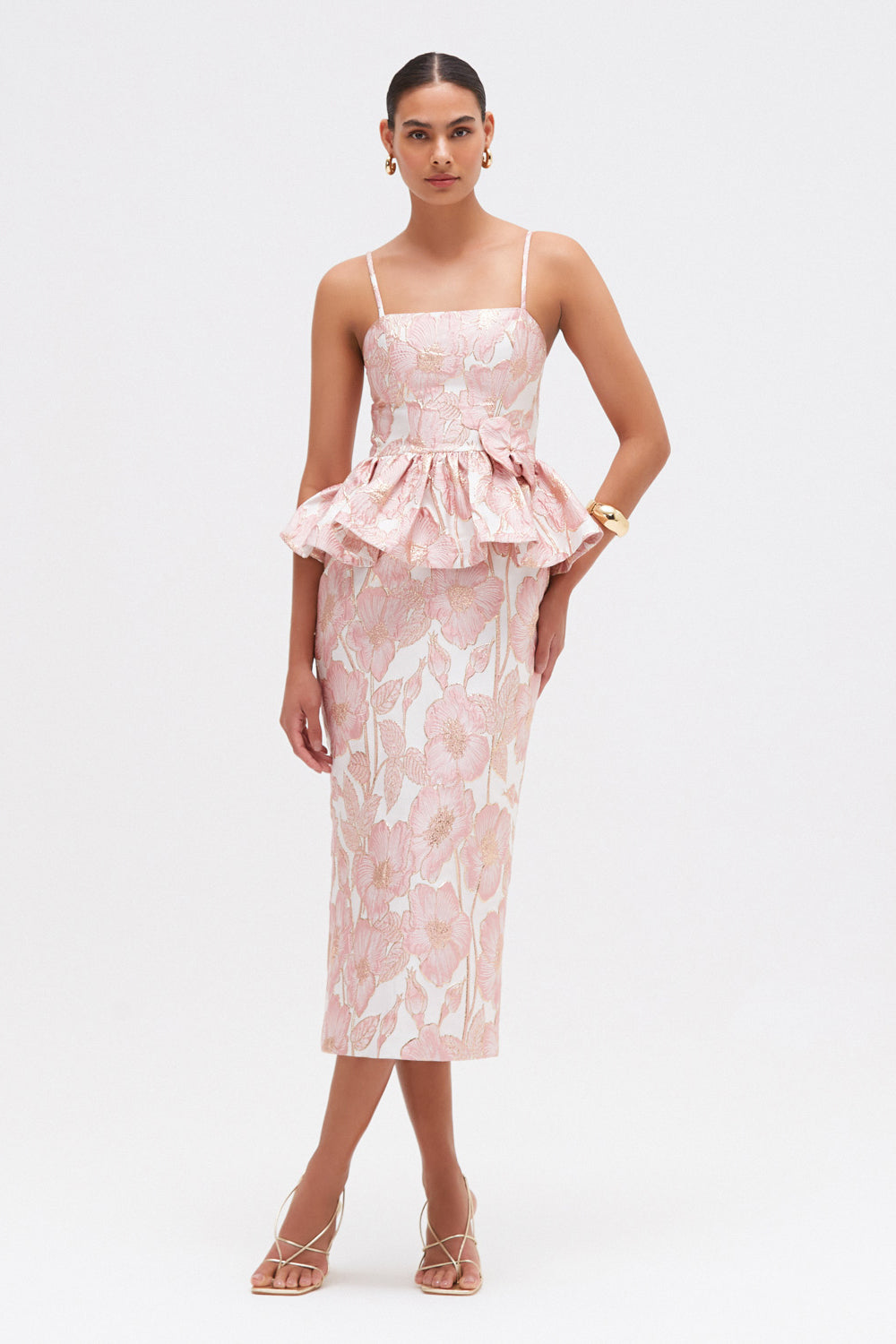 VESTIDO MIDI JACQUARD PETAL ROSA