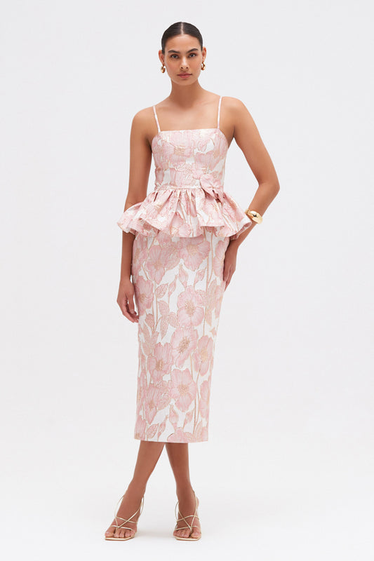 VESTIDO MIDI JACQUARD PETAL ROSA