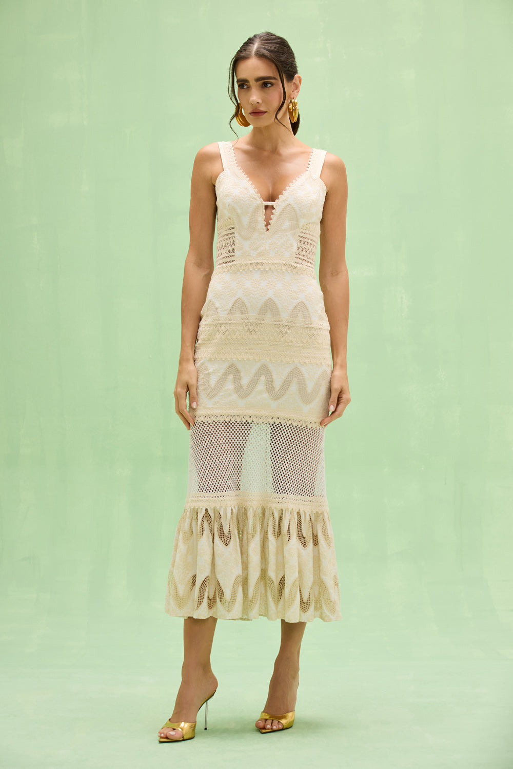 VESTIDO MIDI LAISE FLORA OFF WHITE