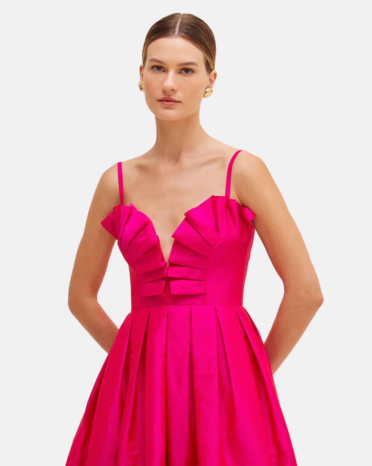 VESTIDO MIDI TAFETÁ BLOOM ROSA