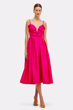 VESTIDO MIDI TAFETÁ BLOOM ROSA