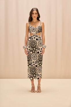 VESTIDO MIDI CORAL CROCHET PRETO E BRANCO