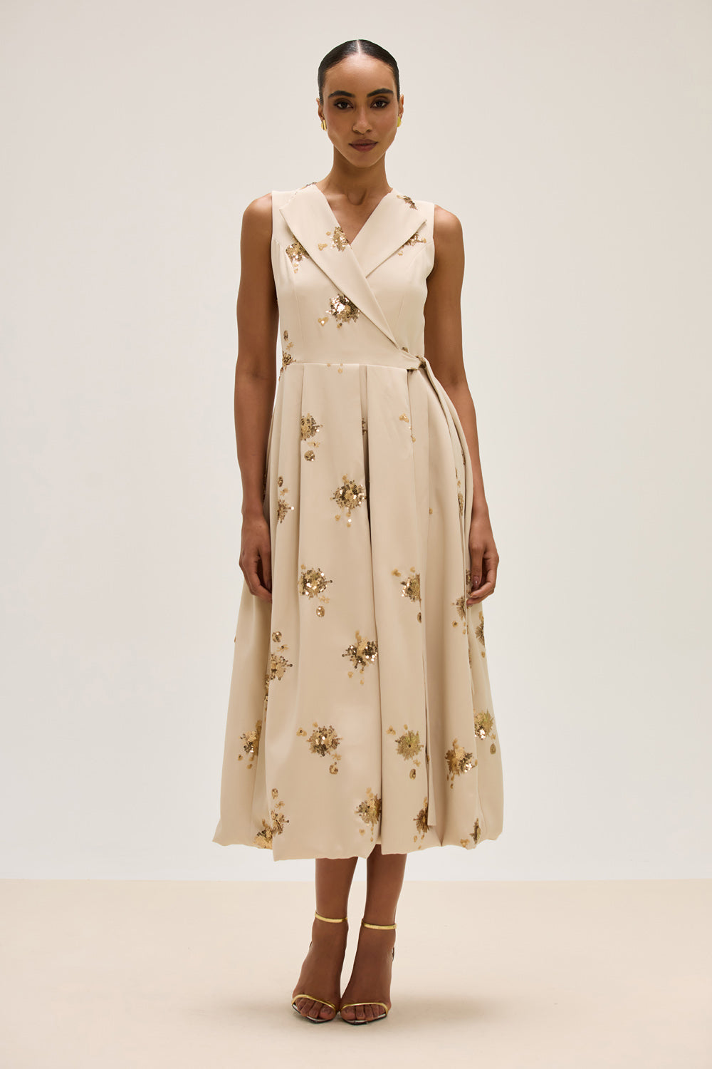 VESTIDO MIDI CREPE ALVOR BEGE