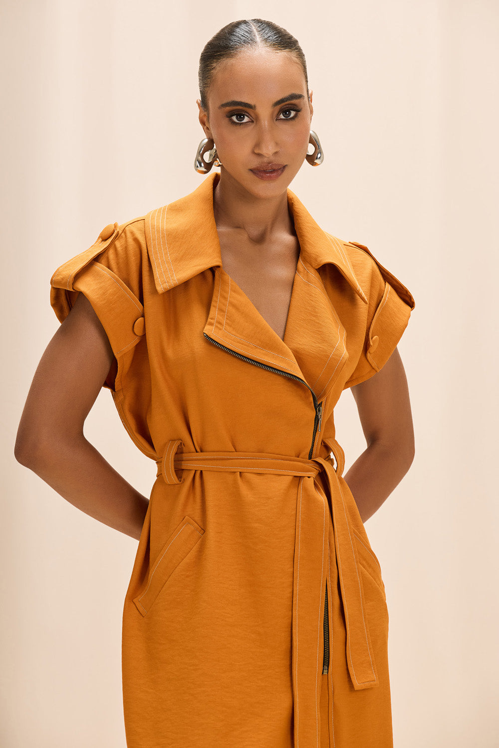 VESTIDO MIDI TWILL SIENNA URUCUM