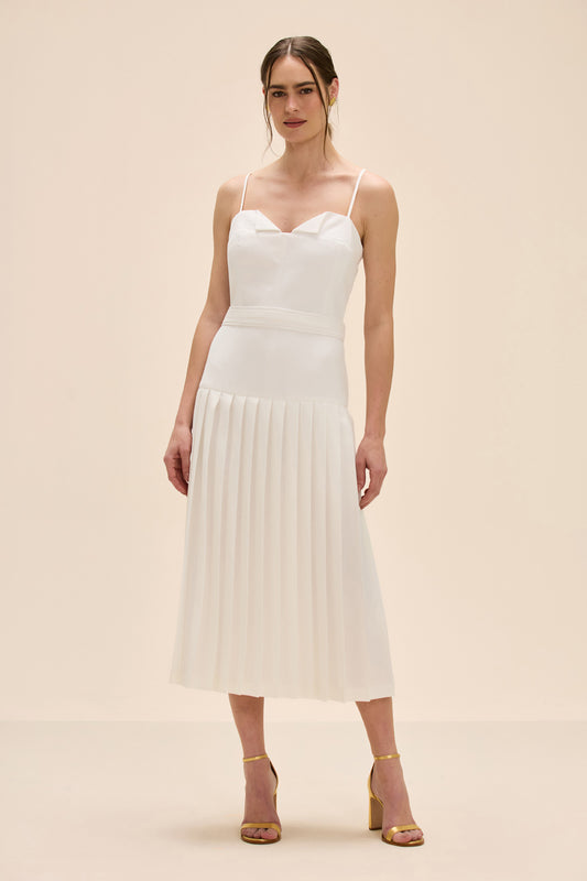 VESTIDO MIDI DUAL CREPE OFF WHITE